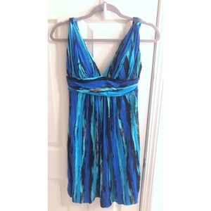 Carmen Marc Valvo | Blue Multi Color V Neck Dress